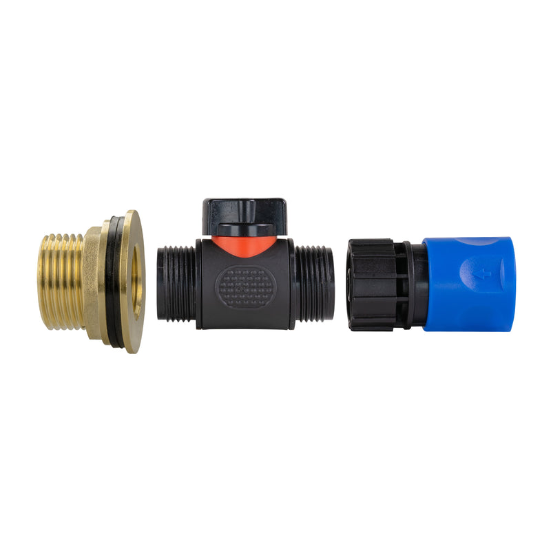 Water Butt Brass Kit 1" with In-Line Valve + Female Quick Connector Blue - Hardware > Plumbing > Plumbing Fittings & Supports > Plumbing Valves Tech Hose & Fittings