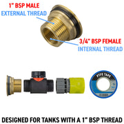 Water Butt Brass Kit 1" with In-Line Valve + Female Quick Connector Lime - Hardware > Plumbing > Plumbing Fittings & Supports > Plumbing Valves Tech Hose & Fittings