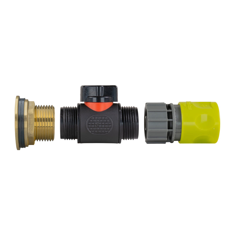 Water Butt Brass Kit 1" with In-Line Valve + Female Quick Connector Lime and Drill Bit - Home & Garden > Lawn & Garden Tech Hose & Fittings