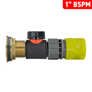 Water Butt Brass Kit 1" with In-Line Valve + Female Quick Connector Lime and Drill Bit - Home & Garden > Lawn & Garden Tech Hose & Fittings