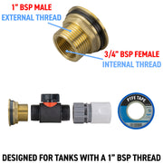 Water Butt Brass Kit 1" with In-Line Valve + Female Quick Connector WL - Hardware > Plumbing > Plumbing Fittings & Supports > Plumbing Valves Tech Hose & Fittings
