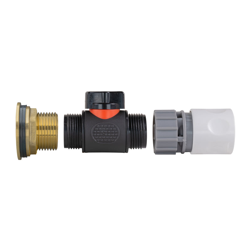 Water Butt Brass Kit 1" with In-Line Valve + Female Quick Connector WL and Drill Bit - Home & Garden > Lawn & Garden Tech Hose & Fittings