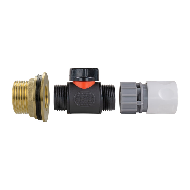 Water Butt Brass Kit 1" with In-Line Valve + Female Quick Connector WL and Drill Bit - Home & Garden > Lawn & Garden Tech Hose & Fittings
