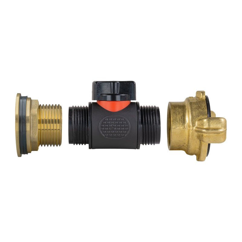 Water Butt Brass Kit 1" with In-Line Valve + Geka - Hardware > Plumbing > Plumbing Fittings & Supports > Plumbing Valves Tech Hose & Fittings