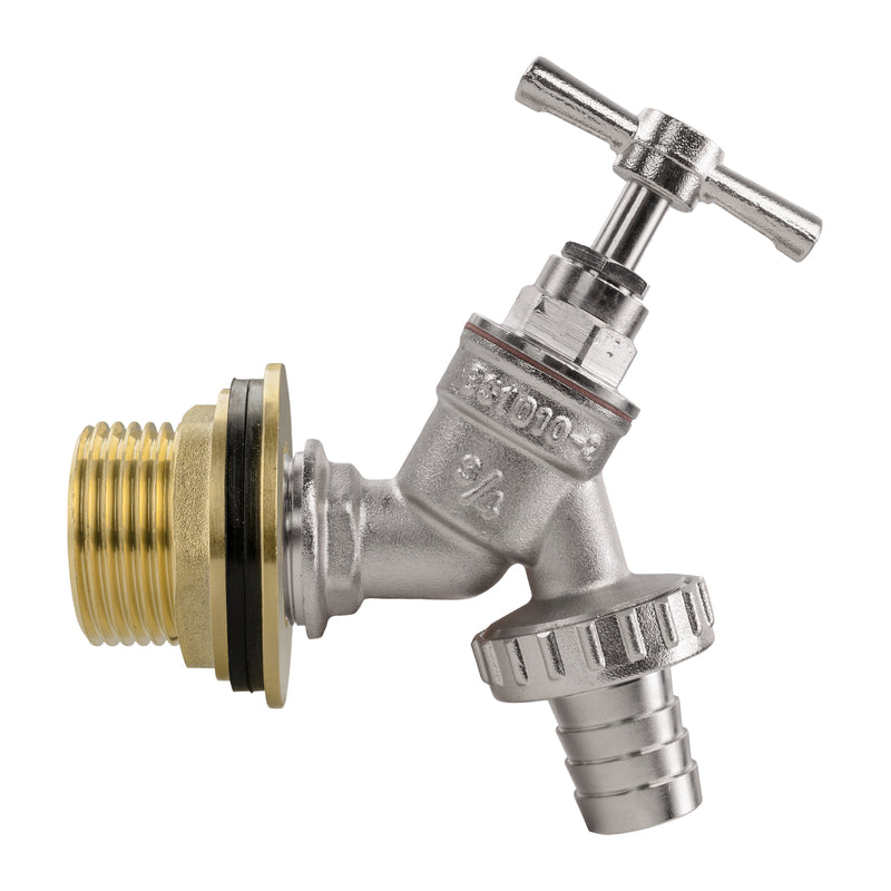 Water Butt Brass Kit 1" with Nickel Plated Barbed Tap and Drill Bit - Home & Garden > Lawn & Garden Tech Hose & Fittings