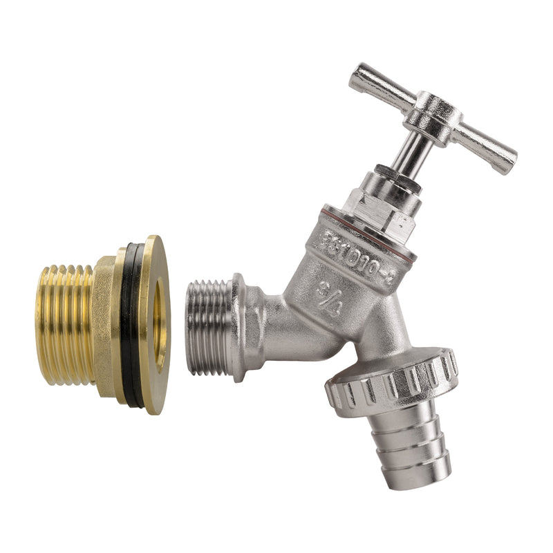 Water Butt Brass Kit 1" with Nickel Plated Barbed Tap - Hardware > Plumbing > Plumbing Fittings & Supports > Plumbing Valves Tech Hose & Fittings