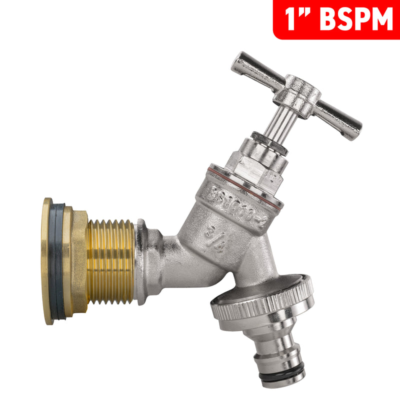 Water Butt Brass Kit 1" with Nickel Plated Quick Connect Tap - Hardware > Plumbing > Plumbing Fittings & Supports > Plumbing Valves Tech Hose & Fittings