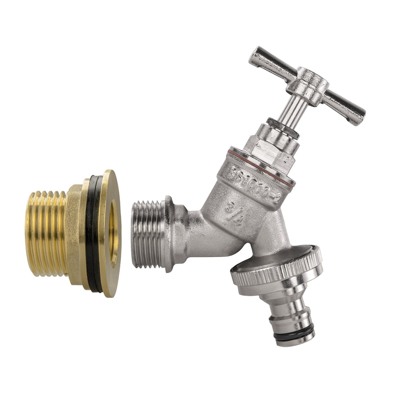 Water Butt Brass Kit 1" with Nickel Plated Quick Connect Tap - Hardware > Plumbing > Plumbing Fittings & Supports > Plumbing Valves Tech Hose & Fittings