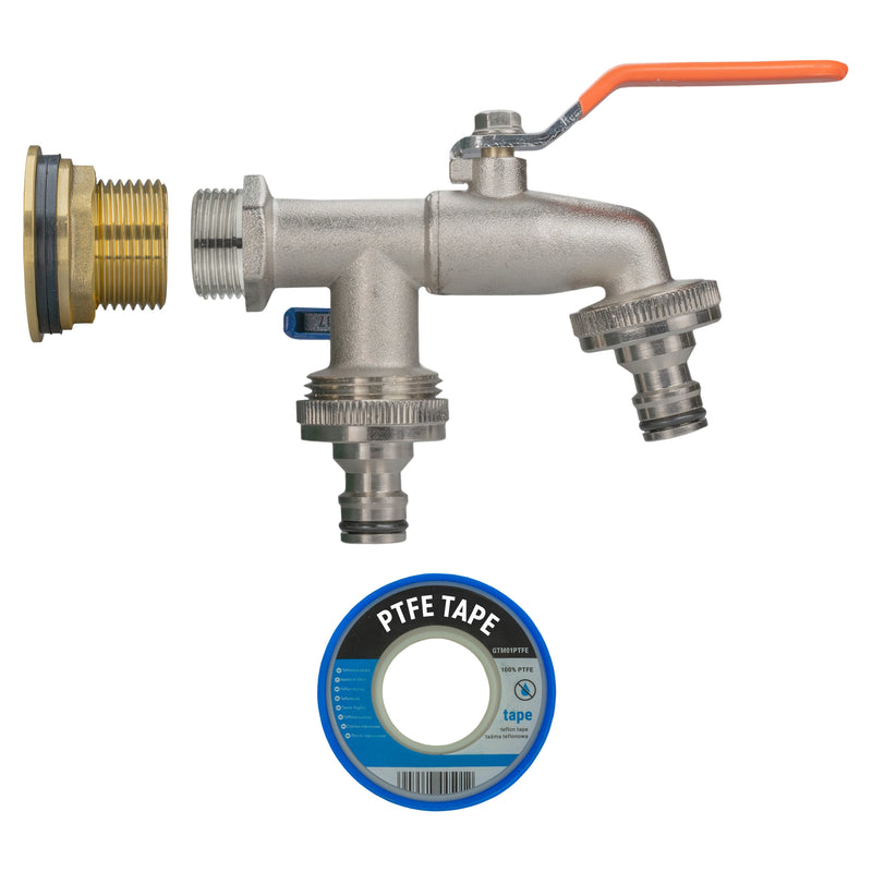 Water Butt Brass Kit 1" with Double Quick Connect Tap and Drill Bit - Home & Garden > Lawn & Garden Tech Hose & Fittings