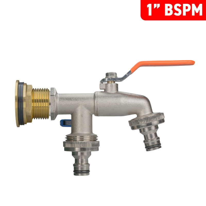 Water Butt Brass Kit 1" with Double Quick Connect Tap and Drill Bit - Home & Garden > Lawn & Garden Tech Hose & Fittings