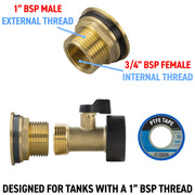 Water Butt Brass Kit 1" with Brass Valve - Home & Garden > Lawn & Garden > Watering & Irrigation Tech Hose & Fittings
