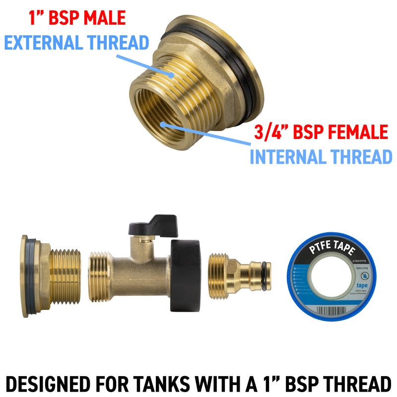 Water Butt Brass Kit 1" with Brass Valve + Quick Connect and Drill Bit - Home & Garden > Lawn & Garden Tech Hose & Fittings