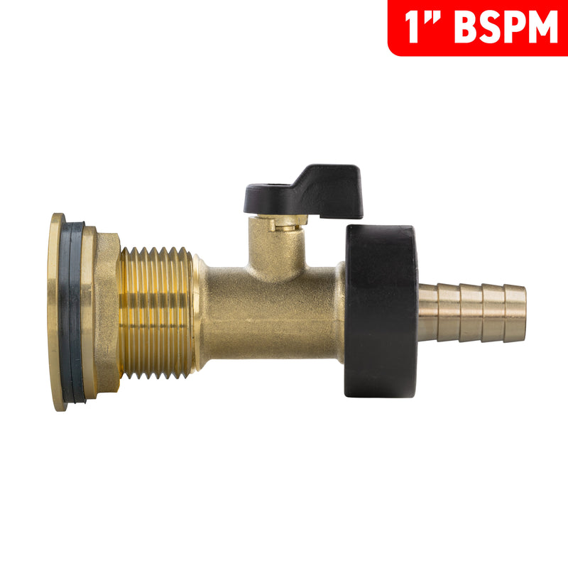 Water Butt Brass Kit 1" with Brass Valve + 13mm Barb - Home & Garden > Lawn & Garden > Watering & Irrigation Tech Hose & Fittings
