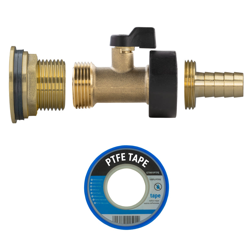 Water Butt Brass Kit 1" with Brass Valve + 13mm Barb - Home & Garden > Lawn & Garden > Watering & Irrigation Tech Hose & Fittings