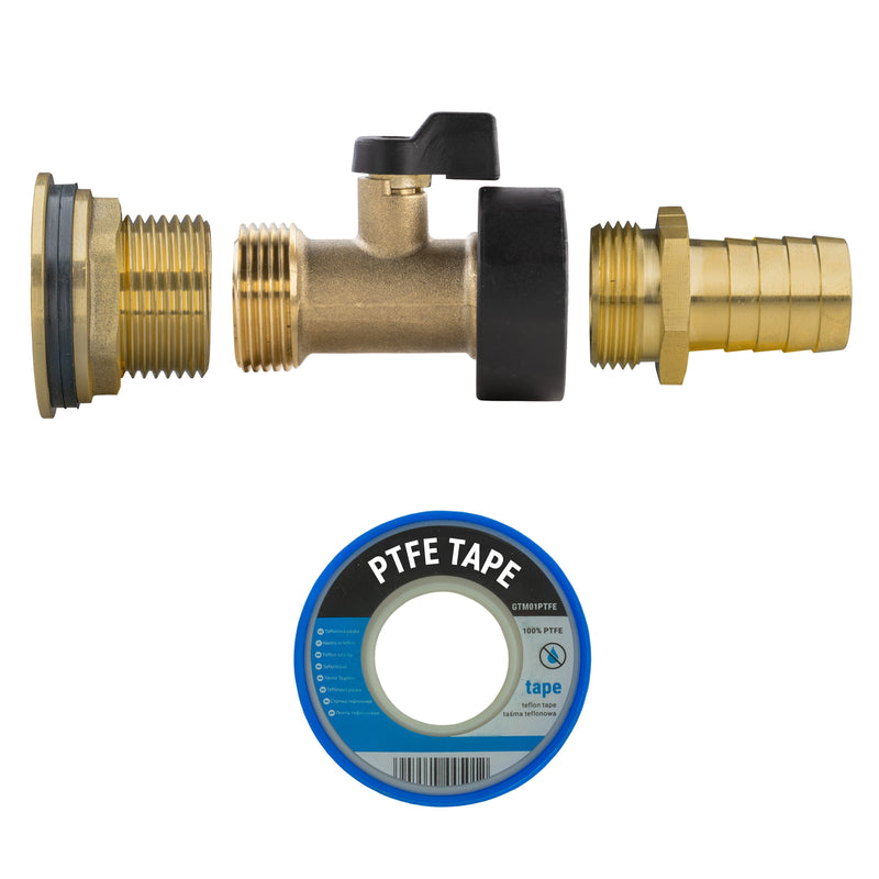 Water Butt Brass Kit 1" with Brass Valve + 19mm Barb - Home & Garden > Lawn & Garden > Watering & Irrigation Tech Hose & Fittings