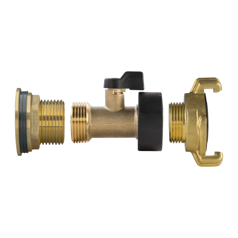 Water Butt Brass Kit 1" with Brass Valve + Geka and Drill Bit - Home & Garden > Lawn & Garden Tech Hose & Fittings