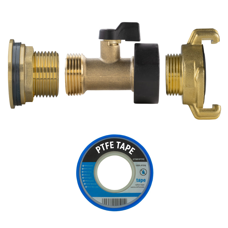 Water Butt Brass Kit 1" with Brass Valve + Geka - Home & Garden > Lawn & Garden > Watering & Irrigation Tech Hose & Fittings