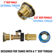 Water Butt Brass Kit 1" with Brass Valve + 25mm Barb and Drill Bit - Home & Garden > Lawn & Garden Tech Hose & Fittings