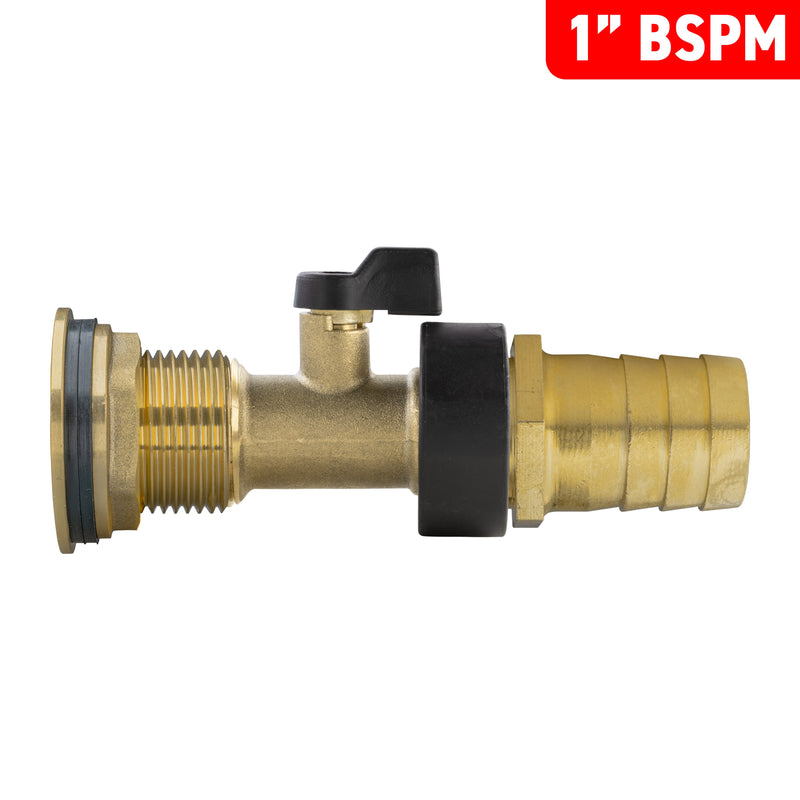 Water Butt Brass Kit 1" with Brass Valve + 25mm Barb and Drill Bit - Home & Garden > Lawn & Garden Tech Hose & Fittings