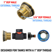 Water Butt Brass Kit 1" with In-Line Valve + Quick Connect and Drill Bit - Home & Garden > Lawn & Garden Tech Hose & Fittings
