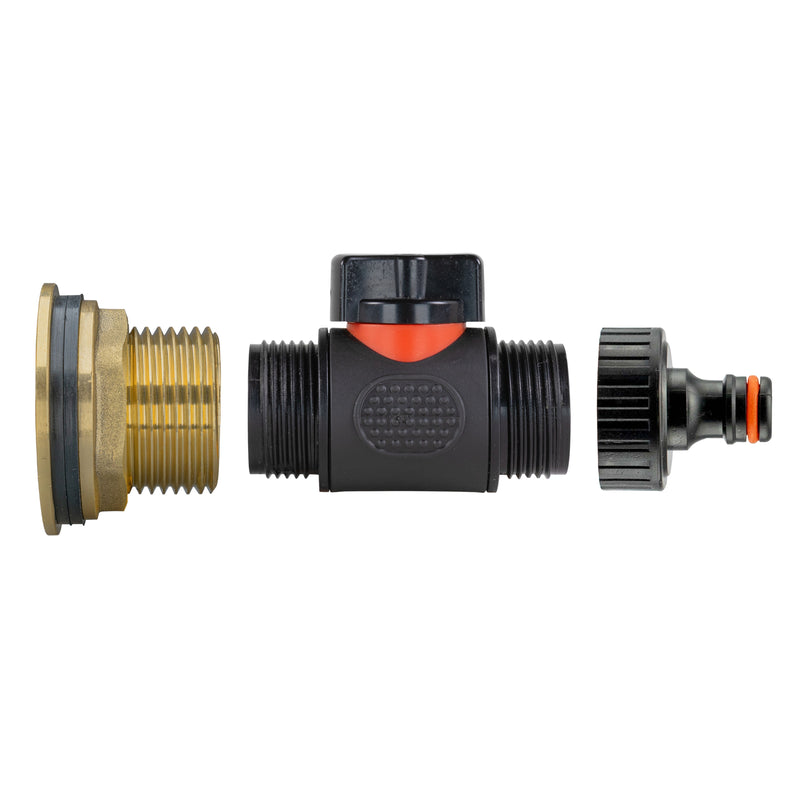 Water Butt Brass Kit 1" with In-Line Valve + Quick Connect - Home & Garden > Lawn & Garden > Watering & Irrigation Tech Hose & Fittings