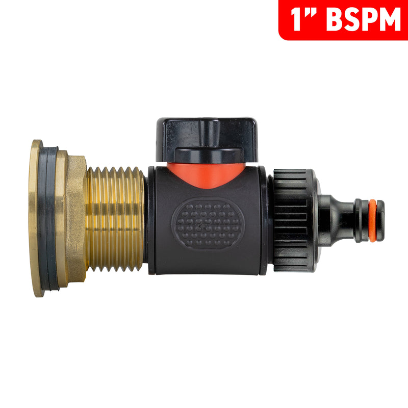 Water Butt Brass Kit 1" with In-Line Valve + Quick Connect and Drill Bit - Home & Garden > Lawn & Garden Tech Hose & Fittings