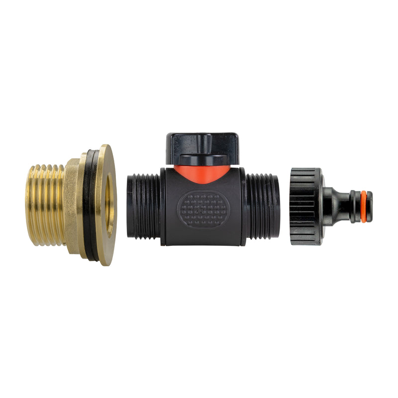Water Butt Brass Kit 1" with In-Line Valve + Quick Connect - Home & Garden > Lawn & Garden > Watering & Irrigation Tech Hose & Fittings