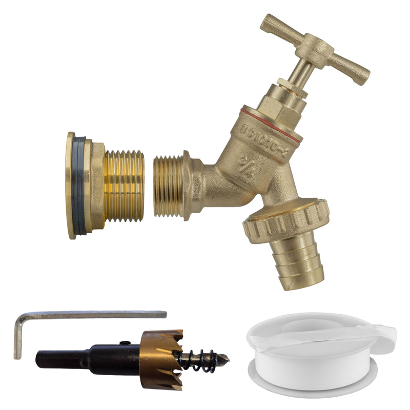 Water Butt Brass Kit 1" with Brass Barbed Tap and Drill Bit - Home & Garden > Lawn & Garden Tech Hose & Fittings