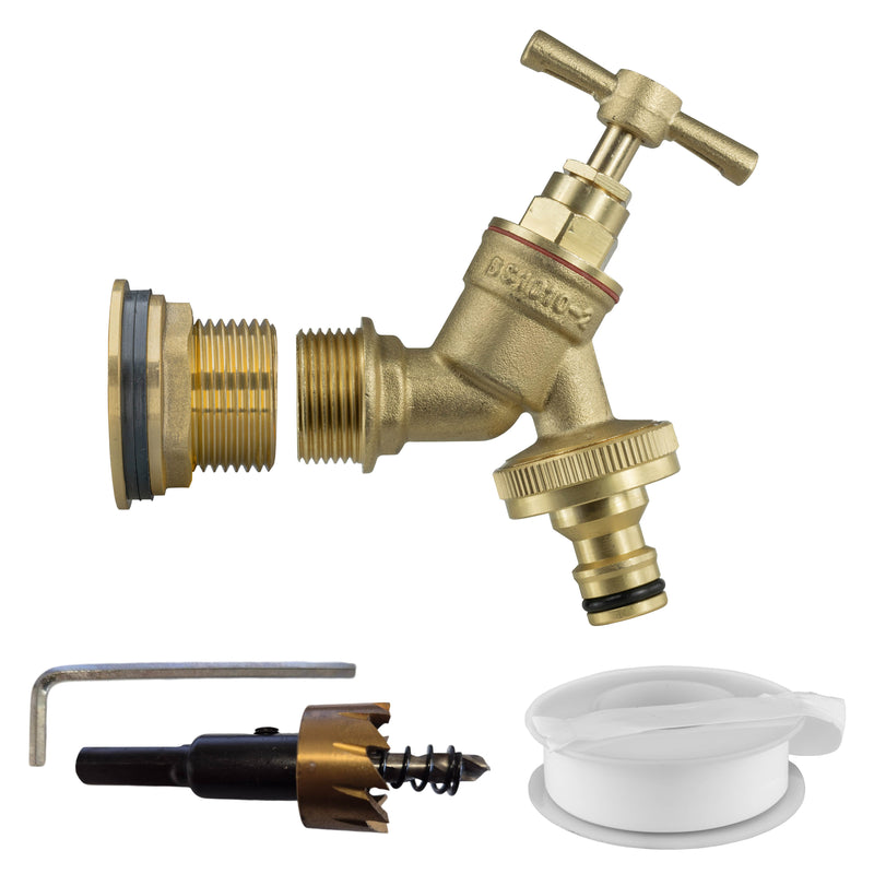 Water Butt Brass Kit 1" with Brass Quick Connect Tap and Drill Bit - Home & Garden > Lawn & Garden Tech Hose & Fittings