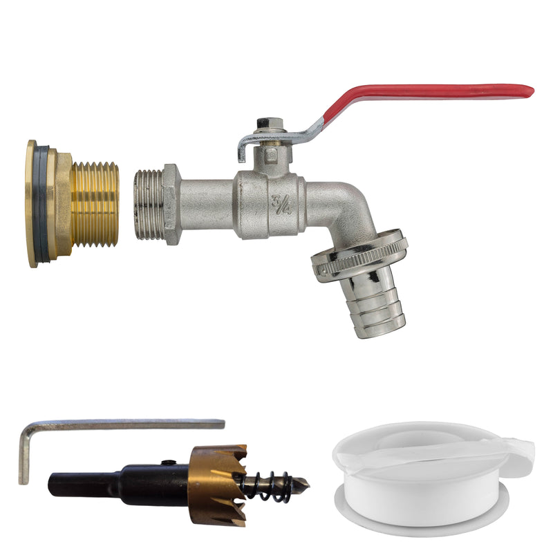 Water Butt Brass Kit 1" with Barbed Lever Tap and Drill Bit - Home & Garden > Lawn & Garden Tech Hose & Fittings