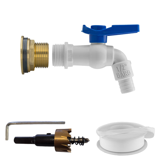 Water Butt Brass Kit 1" with White PVC Tap and Drill Bit - Home & Garden > Lawn & Garden Tech Hose & Fittings