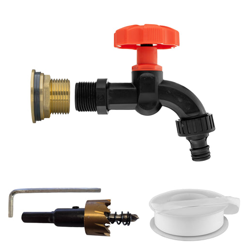 Water Butt Brass Kit 1" with Black Dial Tap and Drill Bit - Home & Garden > Lawn & Garden Tech Hose & Fittings