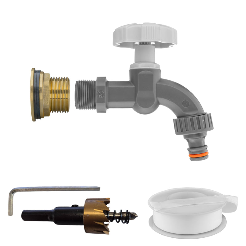 Water Butt Brass Kit 1" with Grey Dial Tap and Drill Bit - Home & Garden > Lawn & Garden Tech Hose & Fittings
