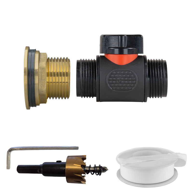 Water Butt Brass Kit 1" with 3/4" BSP In-Line Valve and Drill Bit - Home & Garden > Lawn & Garden Tech Hose & Fittings