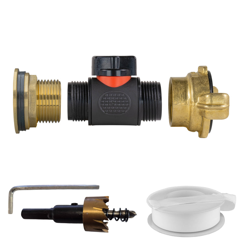 Water Butt Brass Kit 1" with In-Line Valve + Geka and Drill Bit - Home & Garden > Lawn & Garden Tech Hose & Fittings