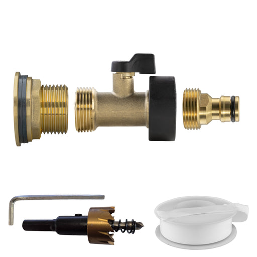 Water Butt Brass Kit 1" with Brass Valve + Quick Connect and Drill Bit - Home & Garden > Lawn & Garden Tech Hose & Fittings