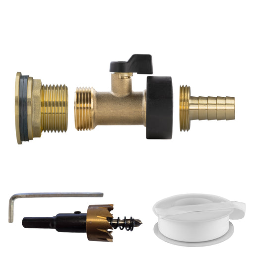 Water Butt Brass Kit 1" with Brass Valve + 13mm Barb and Drill Bit - Home & Garden > Lawn & Garden Tech Hose & Fittings
