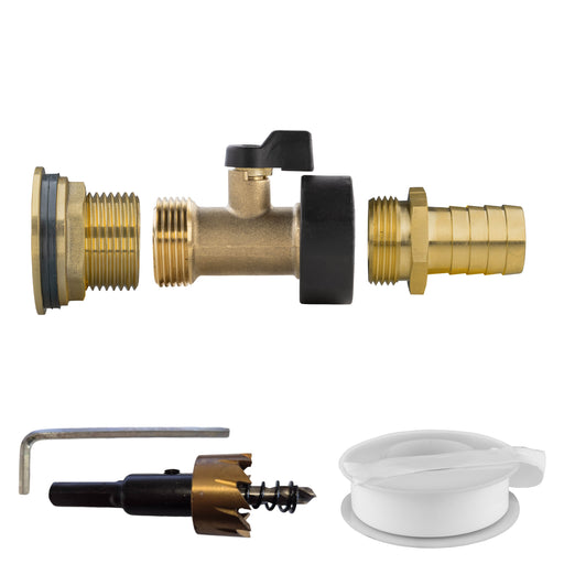 Water Butt Brass Kit 1" with Brass Valve + 19mm Barb and Drill Bit - Home & Garden > Lawn & Garden Tech Hose & Fittings