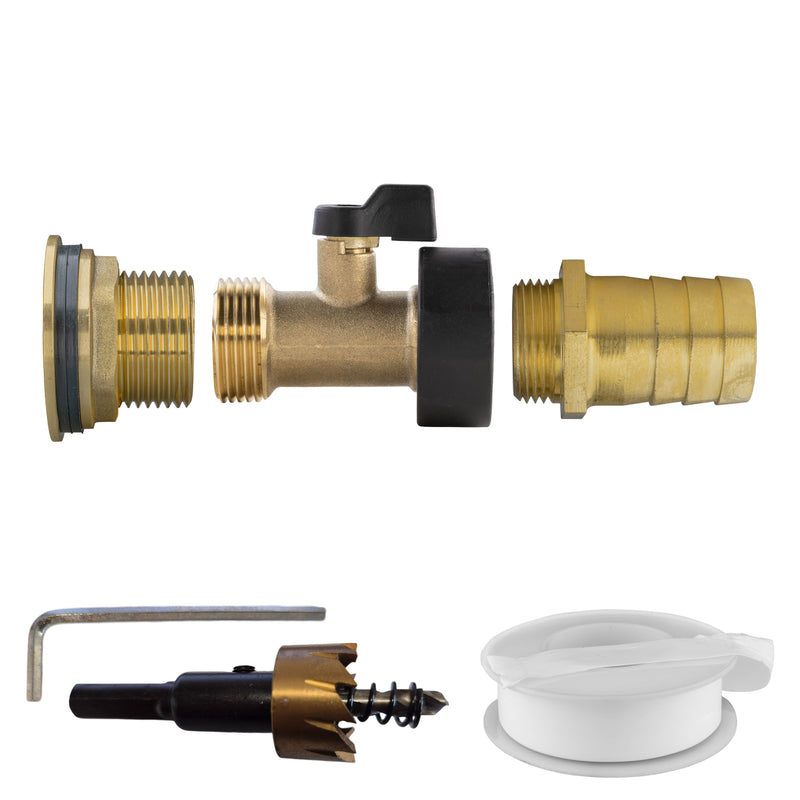 Water Butt Brass Kit 1" with Brass Valve + 25mm Barb and Drill Bit - Home & Garden > Lawn & Garden Tech Hose & Fittings