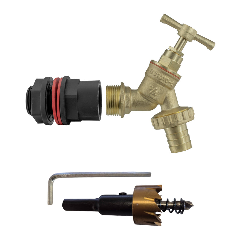 Water Butts Kit 3/4" With Brass Tap and Drill Bit - Home & Garden > Lawn & Garden Tech Hose & Fittings