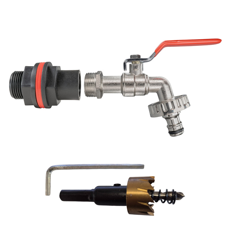 Water Butt Kit 3/4" with Quick Connect Lever Tap and Drill Bit - Home & Garden > Lawn & Garden Tech Hose & Fittings