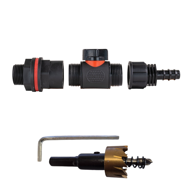 Water Butt Kit 3/4" with In-Line Valve + 1/2" Barb and Drill Bit - Home & Garden > Lawn & Garden Tech Hose & Fittings