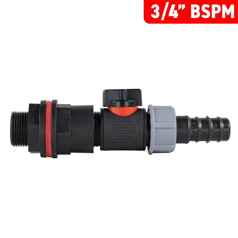 Water Butt Kit 3/4" with In-Line Valve + 3/4" Barb - Home & Garden > Lawn & Garden > Watering & Irrigation Tech Hose & Fittings