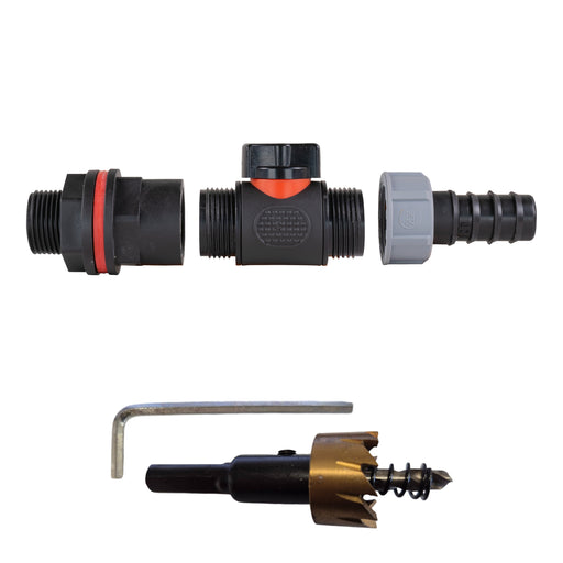Water Butt Kit 3/4" with In-Line Valve + 3/4" Barb and Drill Bit - Home & Garden > Lawn & Garden Tech Hose & Fittings