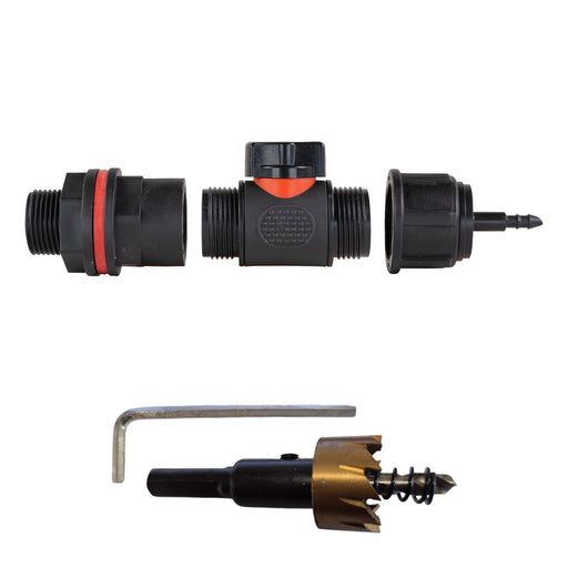 Water Butt Kit 3/4" with In-Line Valve + 4mm Micro Barb and Drill Bit - Home & Garden > Lawn & Garden Tech Hose & Fittings
