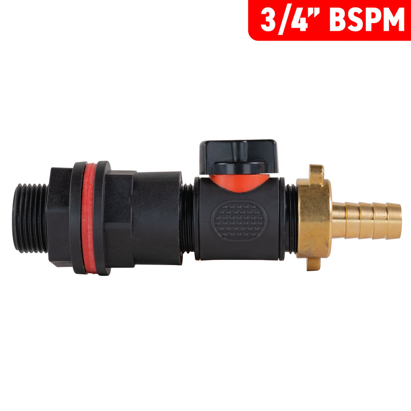 Water Butt Kit 3/4" with In-Line Valve + 13mm Brass Barb and Drill Bit - Home & Garden > Lawn & Garden Tech Hose & Fittings