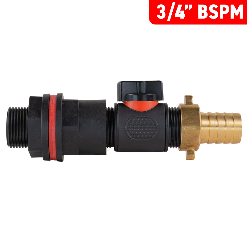 Water Butt Kit 3/4" with In-Line Valve + 19mm Brass Barb - Home & Garden > Lawn & Garden > Watering & Irrigation Tech Hose & Fittings