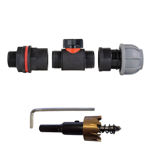 Water Butt Kit 3/4" with In-Line Valve + 25mm MDPE Joiner and Drill Bit - Home & Garden > Lawn & Garden Tech Hose & Fittings