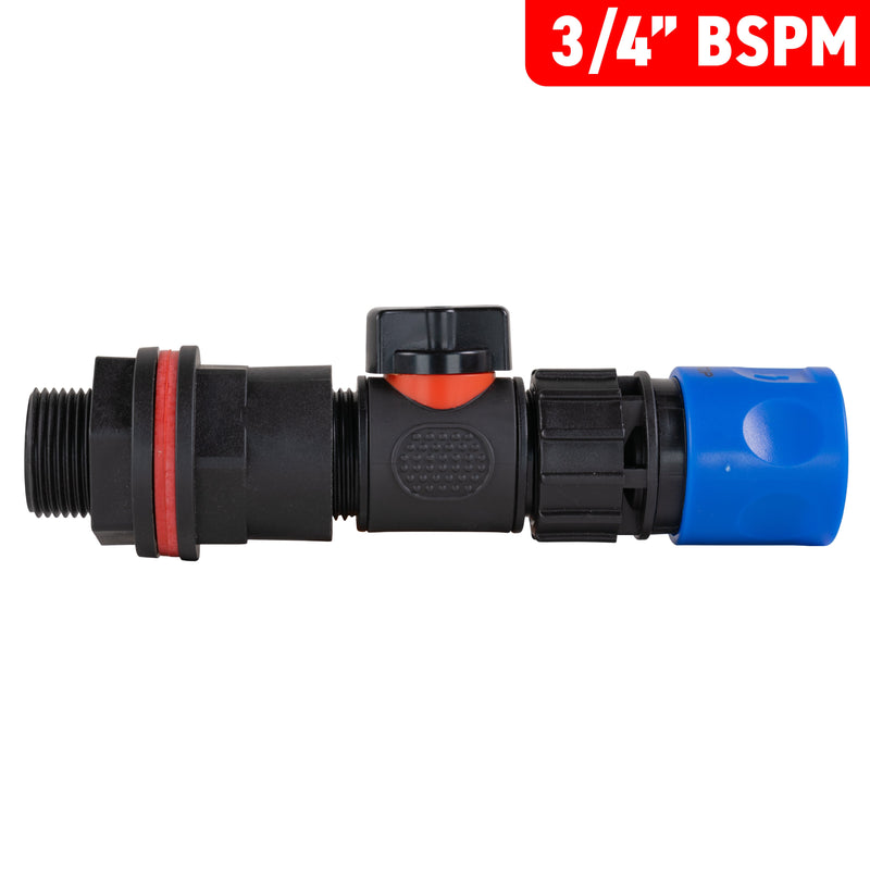 Water Butt Kit 3/4" with In-Line Valve + Female Quick Connector Blue and Drill Bit - Home & Garden > Lawn & Garden Tech Hose & Fittings