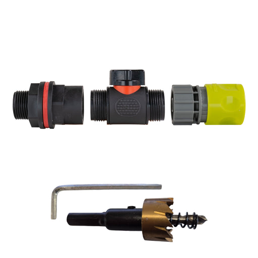 Water Butt Kit 3/4" with In-Line Valve + Female Quick Connector Lime and Drill Bit - Home & Garden > Lawn & Garden Tech Hose & Fittings